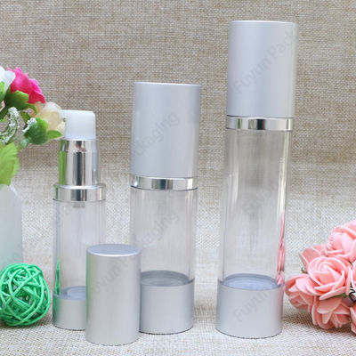 silver Airless Pump Bottle , Plastic 50ml Cosmetic Lotion Bottle