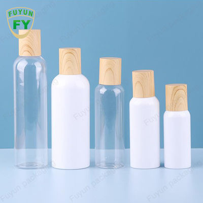 Transparent PET 100ml Plastic Pump Bottles With Water Transfer Printing Wood Style