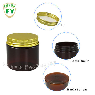 Food Grade candy storage Aluminum Lid Amber Clear PET Plastic Jar