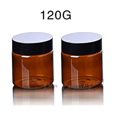 Cosmetic 120g Amber Plastic Packaging Jars With Black Lid