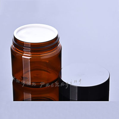 Cosmetic 120g Amber Plastic Packaging Jars With Black Lid