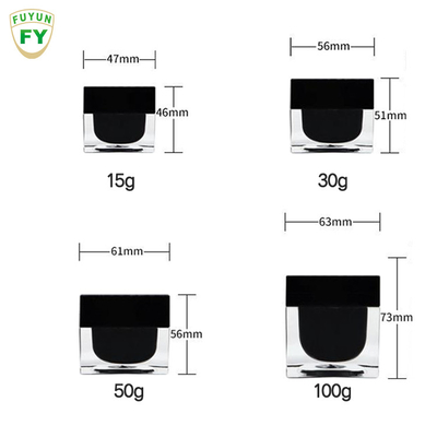 Fuyun 15ml/30ml/60ml/100ml/120ml/15g/30g/50g/100g Clear black color rectangle shape acrylic plastic double wall bottle