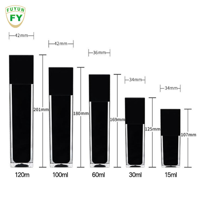 Fuyun 15ml/30ml/60ml/100ml/120ml/15g/30g/50g/100g Clear black color rectangle shape acrylic plastic double wall bottle